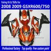 fairings تناسب 100٪ لسوزوكي GSXR 600 750 2008 2009 2010 K8 GSXR600 GSXR750 08 09 10 طقم أحمر برتقالي أحمر محترق