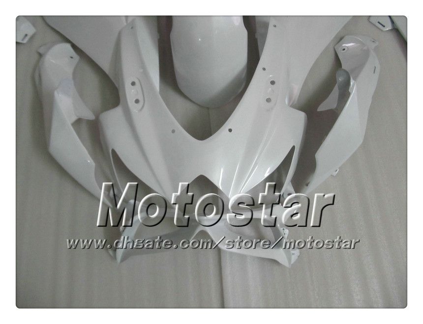 100 carénages de moulage par injection gsxr 600 750 2008 2009 2010 k8 gsxr600 gsxr750 08 09 10 tout blanc brillant accepter un travail de peinture personnalisé