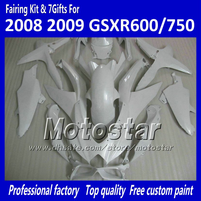 100 carénages de moulage par injection gsxr 600 750 2008 2009 2010 k8 gsxr600 gsxr750 08 09 10 tout blanc brillant accepter un travail de peinture personnalisé