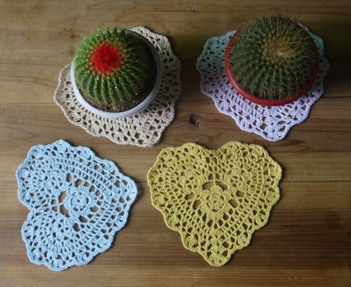 Wedding Crochet doily White Shaped Heart Handmade Crochet Doily Placemats ,Crocheted Doilies 16x16cm cup mat / 