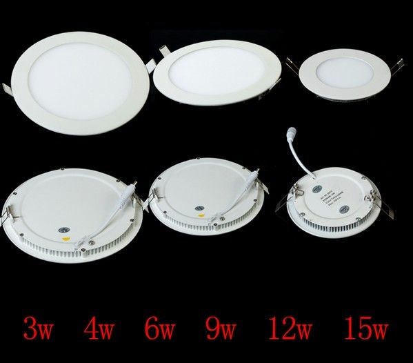 

12 Piece Ceiling Light Lamp 100% 3w 4w 6w 9w 12w 15w 18w Round Panel Light Warm/White LED kitchen light Led Recessed Downlight Bulbs by DHL