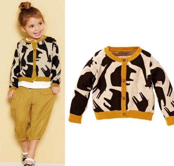 

2013 Girl's Long-sleeved Jackets Rhinoceros Giraffe Knitted Cardigan Children's Clothing, Yellow