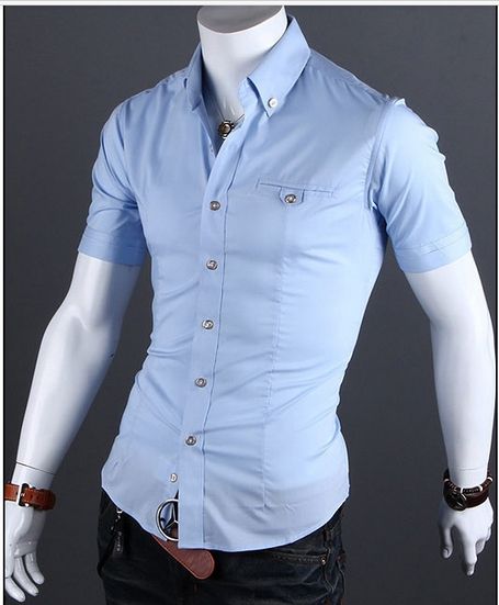 2020 Summer Mesh Shirts Pure Color Metal Bag Buckles Men Slim Fit