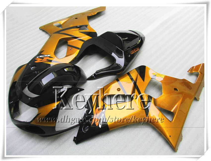 Gratis 7 gåvor Custom Race Fairing Kit för SUZUKI GSXR600 01 02 03 GSX R600 R750 2001 2002 2003 GSXR 600 750 K1 Fairings R1a Svart Golden Body