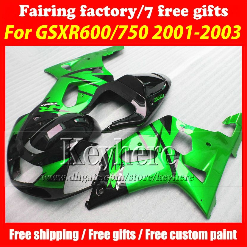 Kit carenatura da gara personalizzato in omaggio 7 regali per SUZUKI GSXR600 01 02 03 GSX R600 R750 2001 2002 2003 GSXR 600 750 K1 carenature r3a corpo verde nero