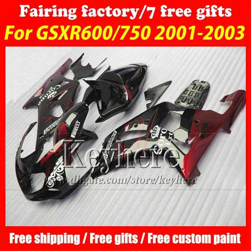 

Free 7 gifts fairing kit for SUZUKI GSXR600 01 02 03 GSX R600 R750 2001 2002 2003 GSXR 600 750 K1 fairings r9e Corona red black bodywork, Same as picture