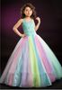Bright Rainbow Tulle Halter Beads Flower Girls' Dresses Girl's Brithday Dresses Girls' Formal Dress Holiday Dresses Custom SZ 2-12 DF705264