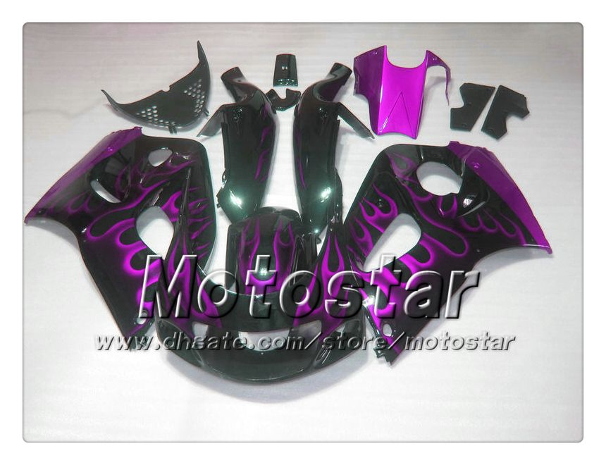 Carénages de moto pour 19962000 suzuki gsxr600 gsxr750 gsxr 600 750 96 97 98 99 00 violet flamme en noir carénage ensemble ac54