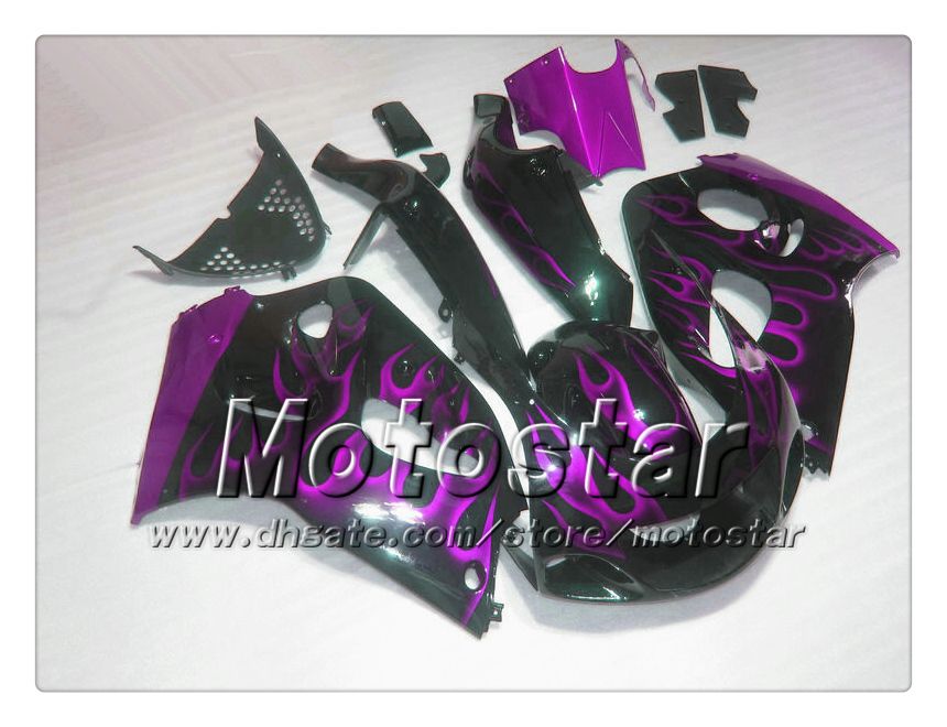 Motocycle fairings for 1996-2000 suzuki GSXR600 GSXR750 GSXR 600 750 96 97 98 99 00 purple flame in black fairing set AC54