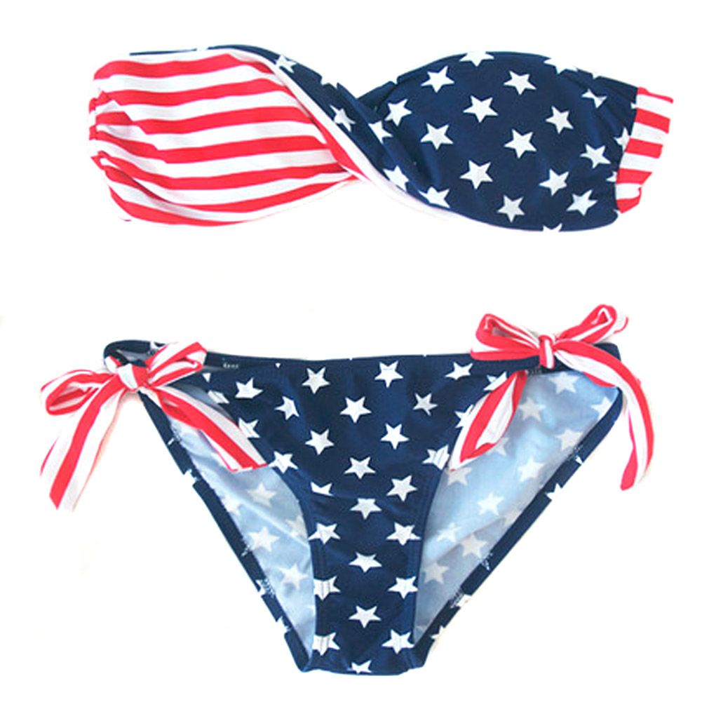 Women Lady Girls American Flag US STARS And STRIPE Strapless PADDED ...