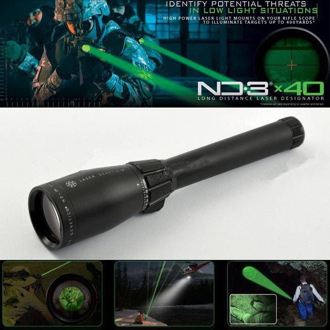 Drss Green Laser Designator Hunting Flashlight With Adjustable Scope Mounts&Battery&Weaver Mount For Night Searching/Hunting/Spotting ND3X40