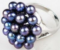 Wholesale 2 color select Genuine Freshwater black blue pearl White Pearl Silver Ring Size