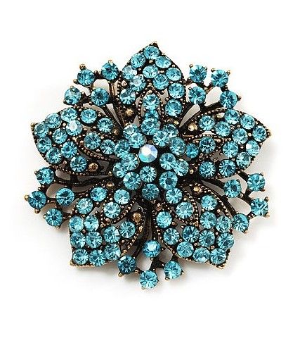 Vintage-Bronze Banhado Azul Rhinestone Cristal Flor Convite De Casamento Pin Broche