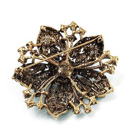 Vintage-Bronze Banhado Azul Rhinestone Cristal Flor Convite De Casamento Pin Broche