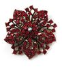 Broche de noivado de flor de cristal Vintage-Bronze chapeado vermelho Rhinestone