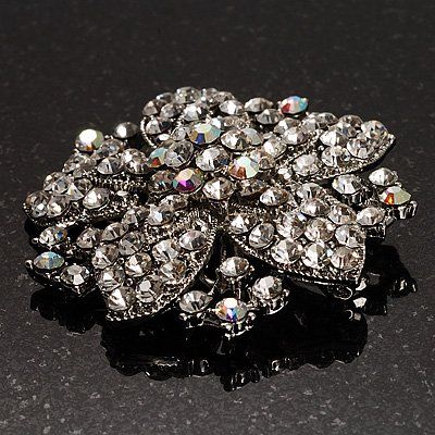 Vintage-Rhodium verzilverd helder en helder AB Rhonestone Crystal Diamante Flower Party Broche