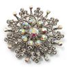 Vintage-Clear and Clear AB Rhinestone Crystal Diamante Flower party brooch