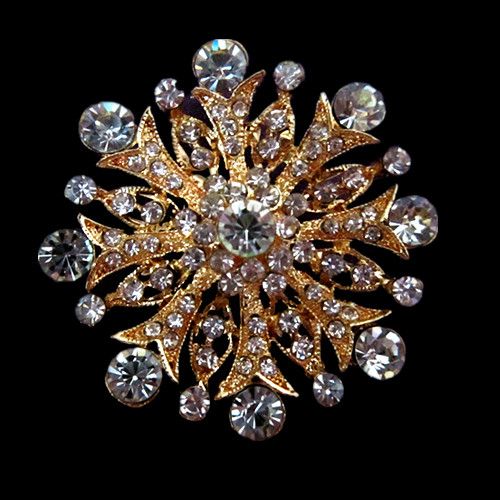 

Sparkly-Gold Plated Clear Rhinestone Crystal Diamante Bouquet Flower Brooch