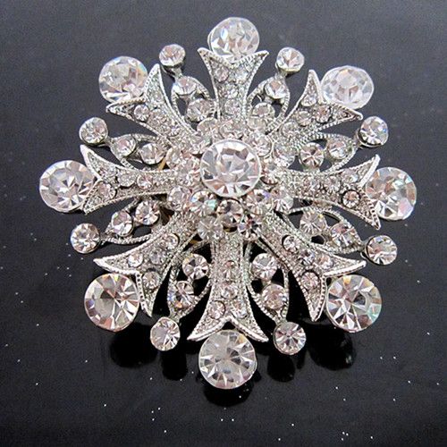 Broche de fleur en cristal plaqué argent rhodié, 2 pouces, Style Vintage, strass clair, Bouquet de diamants, accessoire de mariage