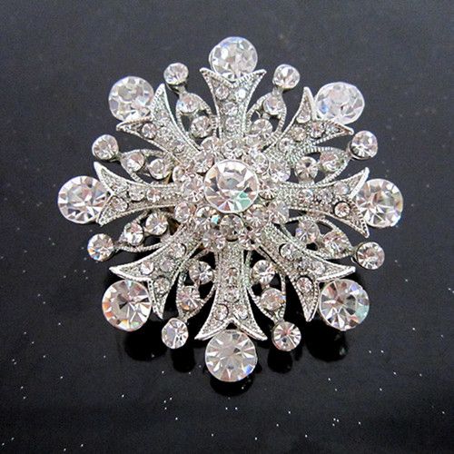 2 inch vintage stijl rhodium verzilverd helder strass kristal diamante boeket bloem broche bruiloft accessoire