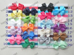 50pcs Boutique DIY Grosgrain Ribbon bowknot lace bow Stripe glued to Iridescent headband shimmery soft stretchy Elastic hair head 20color