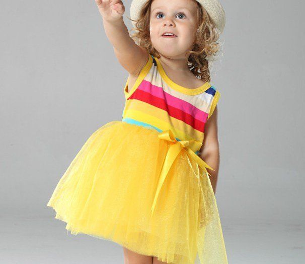 Vestidos do arco-íris meninas, meninas tutu vestidos, bebê Stripe bowknot vestidos atacado, 4 pçs / lote mix em tamanho grande frete grátis