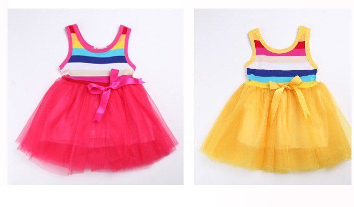 vestiti da ragazze arcobaleno, vestiti da tutu ragazze, vestiti da bowknot a righe bambini all'ingrosso, 4 pezzi / lotto mix full size spedizione gratuita