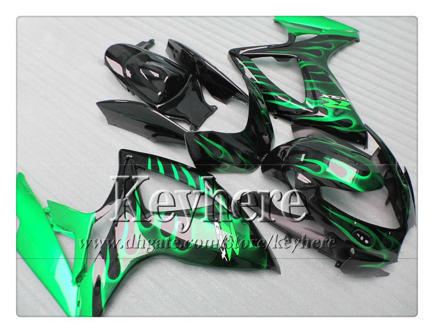 7 gifts! injection fairing kits for SUZUKI 06 07 GSXR 600 750 K6 GSXR600 GSXR750 2006 2007 fairings r1i green flames black motorcycle parts