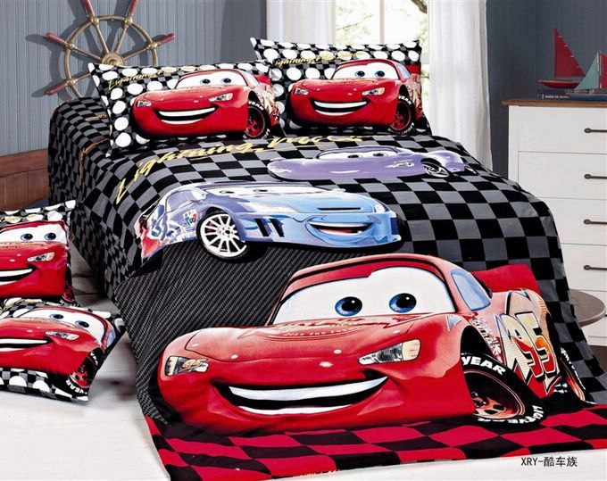 Plaid Red Car Kid Boys Duvet Cover Sheet Pillowslips Sets Single