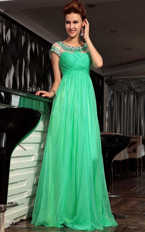 2013 Charming Green A Line Formal Evening Dress Cap Sleeves Pleats ...