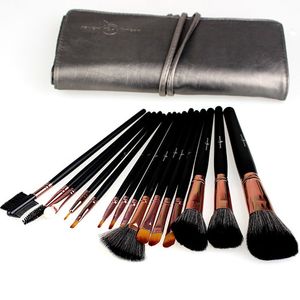 15 pçs / set Kit de Pincéis de Maquiagem de Lã de Nylon punho de madeira Qualidade profissional Escovas Cosméticas Conjunto Preto