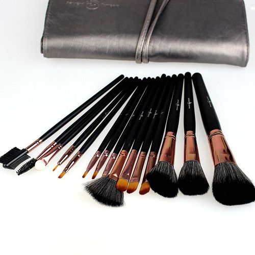 15 st / set makeup borstar kit nylonull trähandtag kvalitet professionella kosmetiska borstar set svart