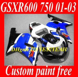 Fairing body kit for SUZUKI GSXR600 750 01 02 03 GSXR 600 GSXR750 K1 2001 2002 2003 White blue Fairings BODYWORK +gifts