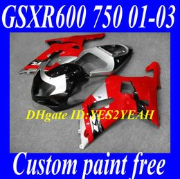 Fairing body kit for SUZUKI GSXR600 750 2001 2002 2003 GSXR 600 GSXR750 K1 01 02 03 red silver Fairings Bodywork +gifts SX13