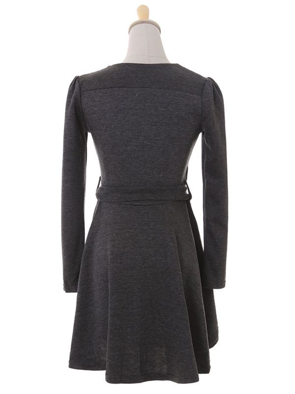 Casual Deep Gray Pleated Long Sleeves Cotton Mini Dress #u7 1hDm From ...