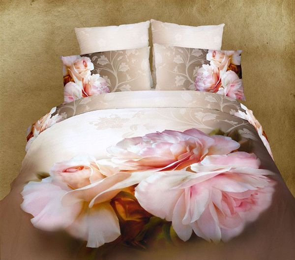 Big Pink Begonia Flowers 3d Bedding Set Queen Size Floral Pattern Comforter Set Duvet Cover Bed Sheet Set Luxury Bedding Set Sheets Bedding From