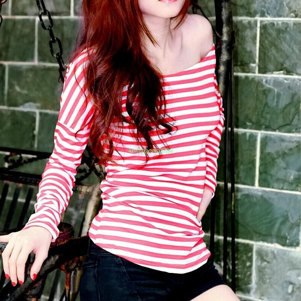 EQ6171 Lady Red And White Striped Off 