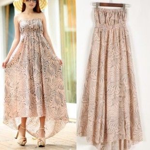 2020 Pink Strapless Bohemian Long Dress Irregular Floral Print