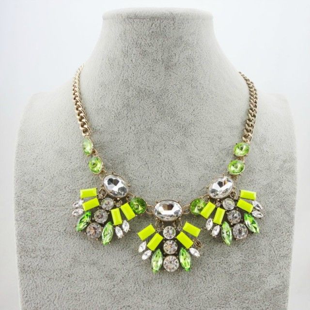 Neon Yellow Green Statement Chunky Necklace Crystal Flower Fashion 2013 ...