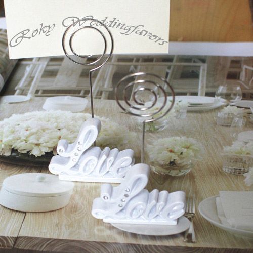 20ピースホワイトラブプレイスカードホルダーウェディングフォーズテーブルの装飾ギフト結婚式のギフトパーティーの好意
