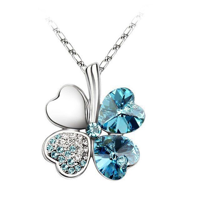 turkos blå kristall lycklig klöver hänge kedja halsband # 23269
