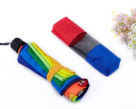 Rainbow Colour Arch Shape 3 Folding Umbrella Women039s Romantic Water Proof Umbrellas for Sun or Rain3128996