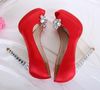 Women039S rosa svartröd satin Rhinestone Peep Toes Platform Pumpar Lady Wedding Bridesmaid Party Dress High Heels Sandal Shoe F4517924