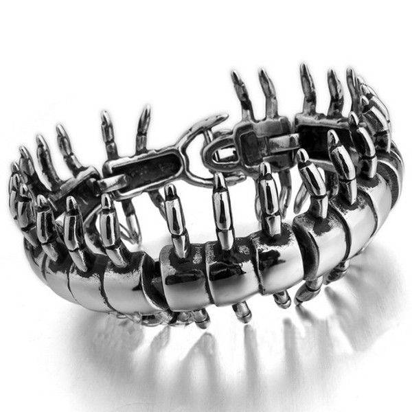 Free ship! 107g Huge & Heavy casting 35mm Stainless Steel cool Men's jewelry retro punk biker centipede link bracelet bangle FOR father