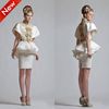 Varmförsäljning! Vintage High Neck Sheft Applique Mini Cap Sleeves Party Dress Bridesmaid Dress