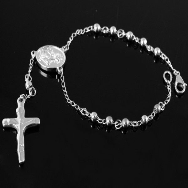 Free Shipping Hotsale 100% Stainless Steel Silver Tone men Women's Fashion Jesus Cross rosary chain Bracelet, NSS034