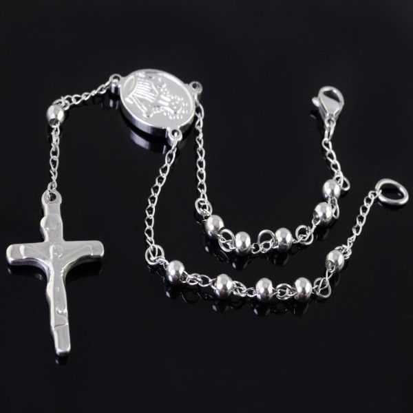 Hotsale 100% Stainless Steel Silver Tone men Women's Fashion Jesus Cross rosary chain Bracelet, NSS034