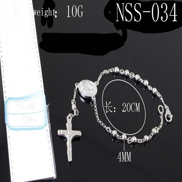 Hotsale 100% Stainless Steel Silver Tone men Women's Fashion Jesus Cross rosary chain Bracelet, NSS034