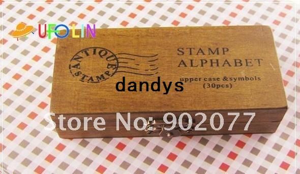 Free Shipping/30 pcs/set Creative uppercase lowercase wooden stamp set / gift wooden box /