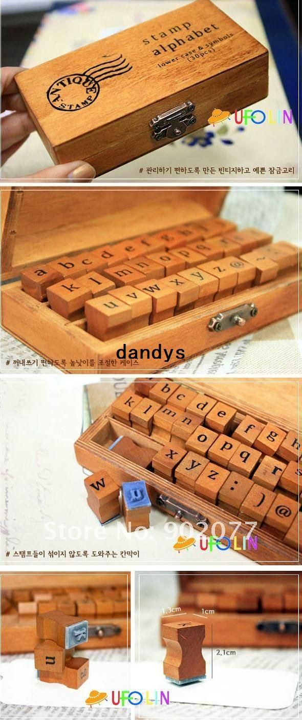 Free Shipping/30 pcs/set Creative uppercase lowercase wooden stamp set / gift wooden box /